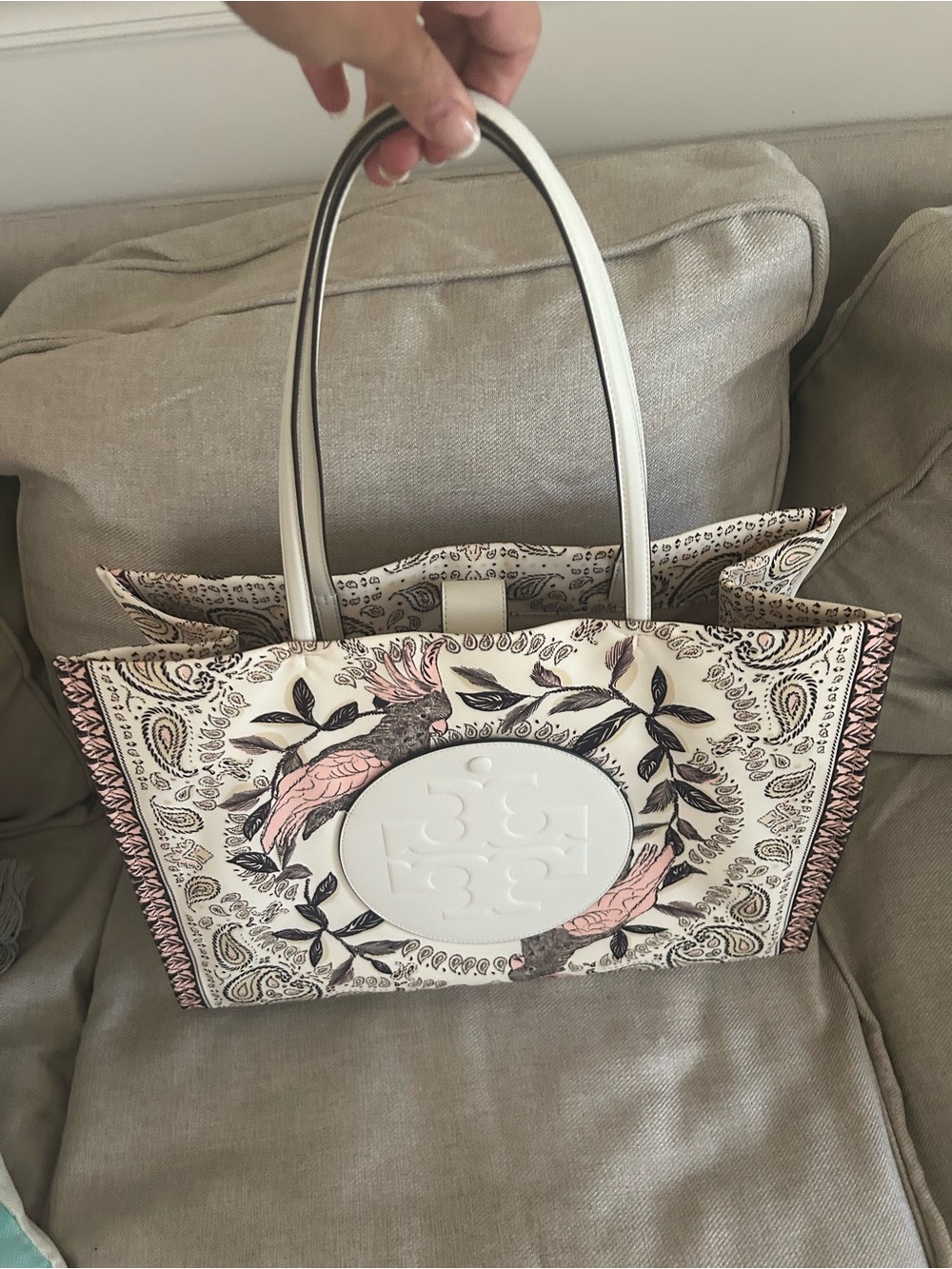 TORY BURCH ELLA large tote bag in pink cockatoo.